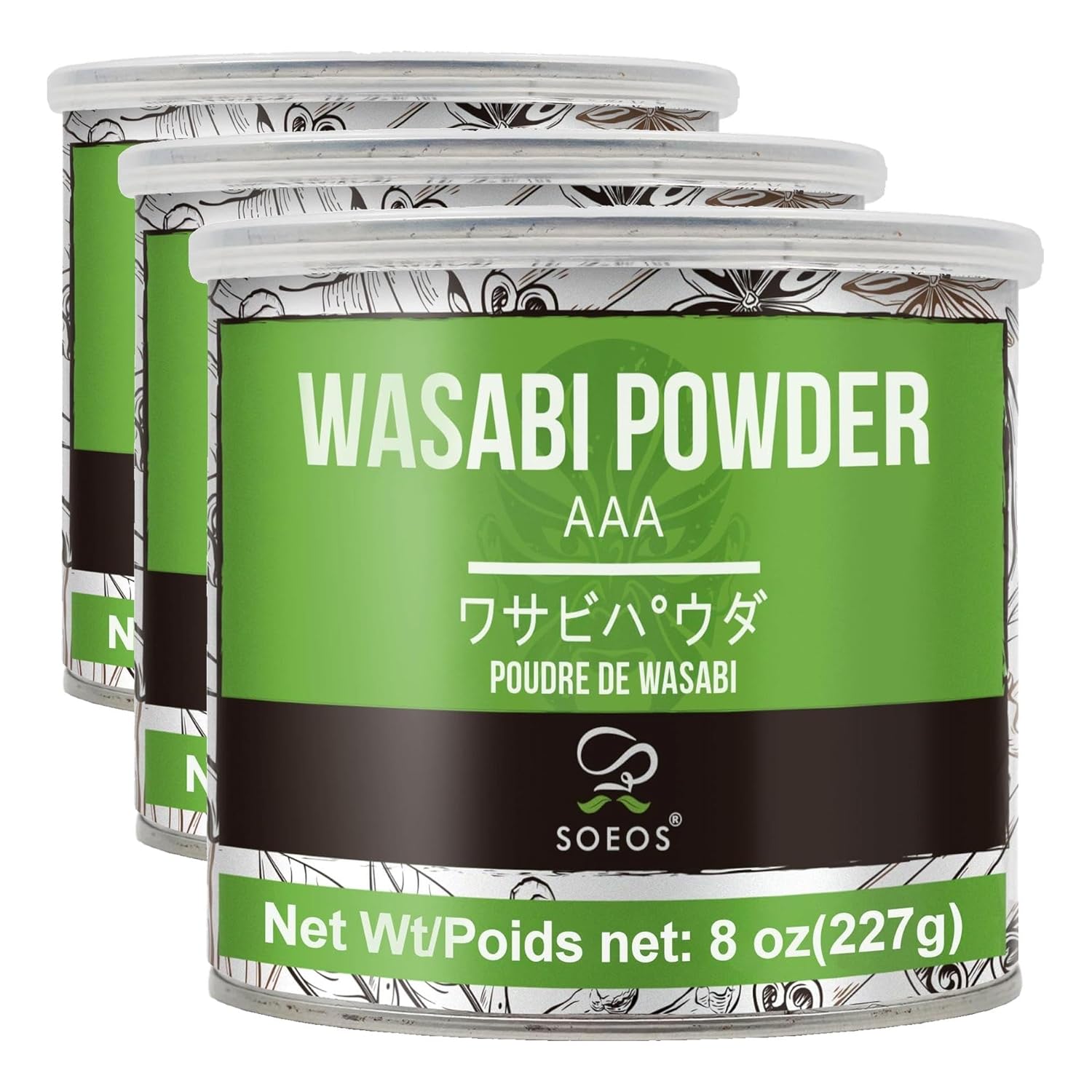 Soeos Premium Wasabi Powder 8oz (227g), with Real Wasabi, Grade AAA Powder, for Sushi, Sushi Powdered, Root Fresh Bulk., green (Pack of 3)