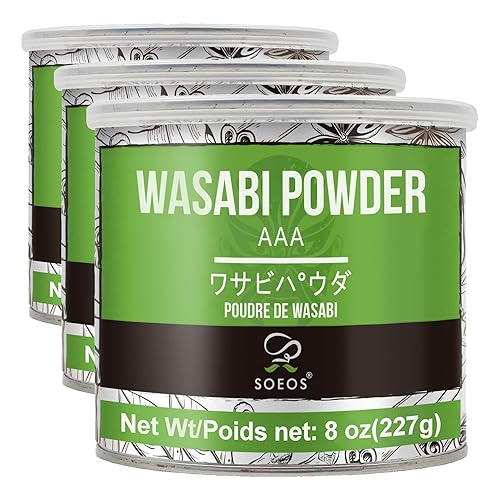 Soeos Wasabi en polvo prémium de 8 onzas (8.01 oz), con wasabi real, polvo de grado AAA, para sushi, sushi en polvo, raíz fresca a granel, verde