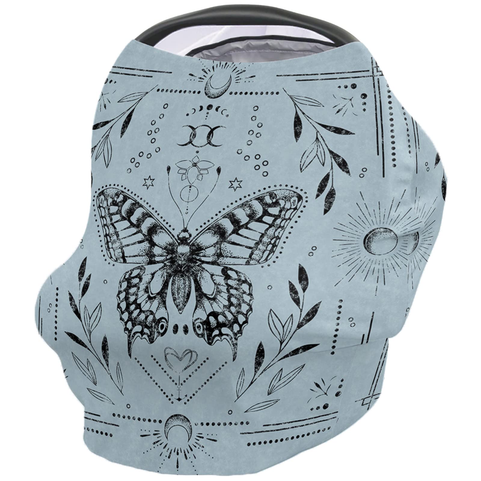 Nursing Cover for Breastfeeding Scarf, Vintage Sun Flowers Butterflies Blue Baby Car Covers Super Soft Multi Use for Canopy Shopping Cart Cover Blanket Stroller Cover