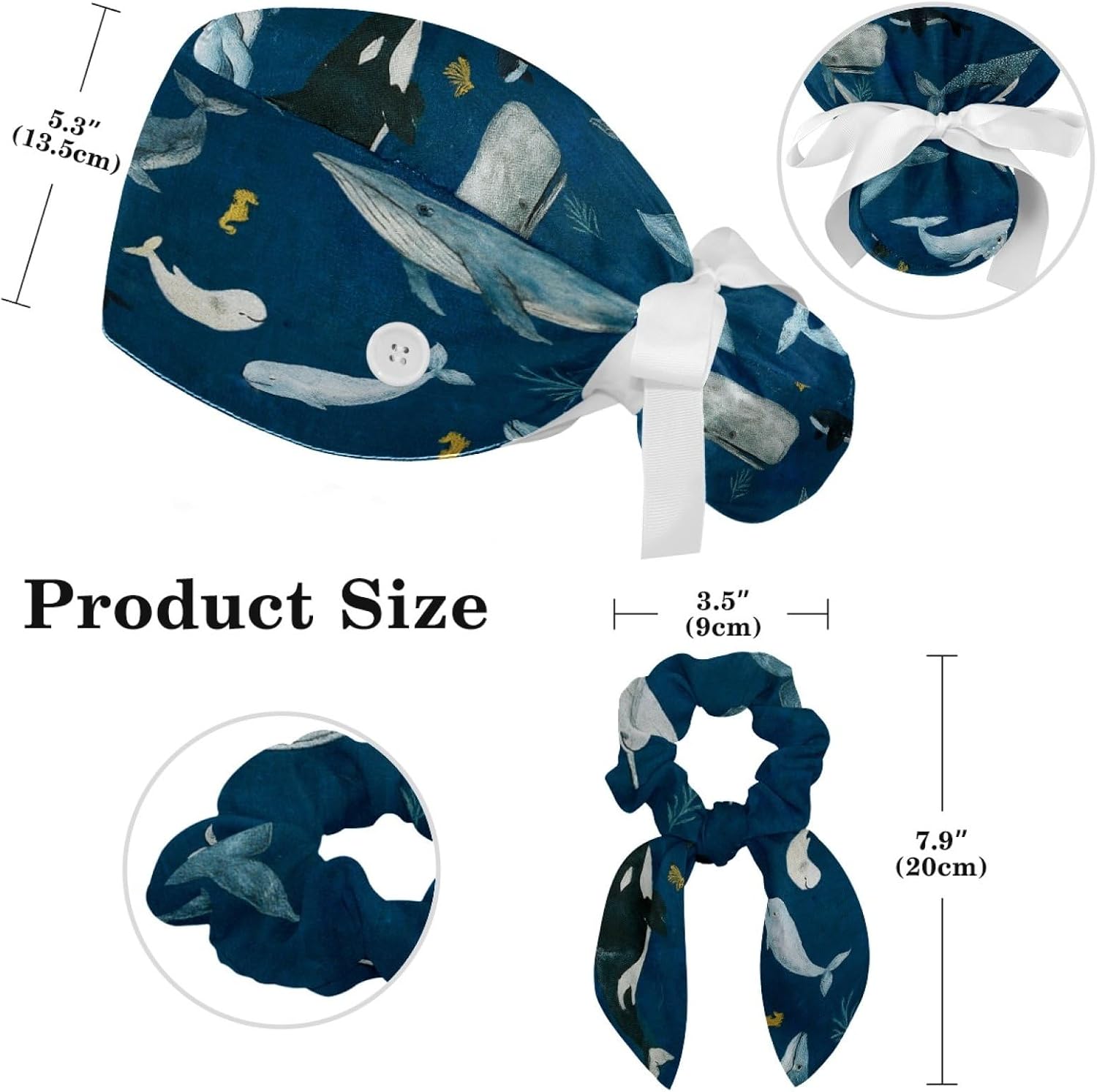 Scrub Caps Women Jellyfish Nurse Hats Ponytail Tie Back