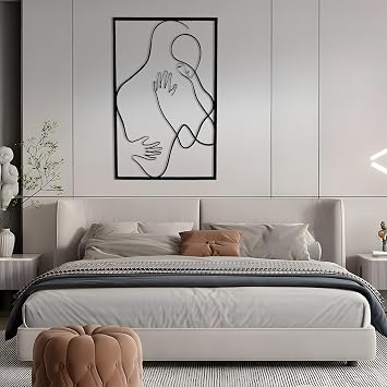 YDONVTI Metal Minimalist Abstract Wall Art, Couple Line Metal Wall Art, Couples Wall Mount, Love Sign Room Sculpture, Line Decor, Decoration for Bedroom, Couple Gift Black, 41"x27"/105x68cm