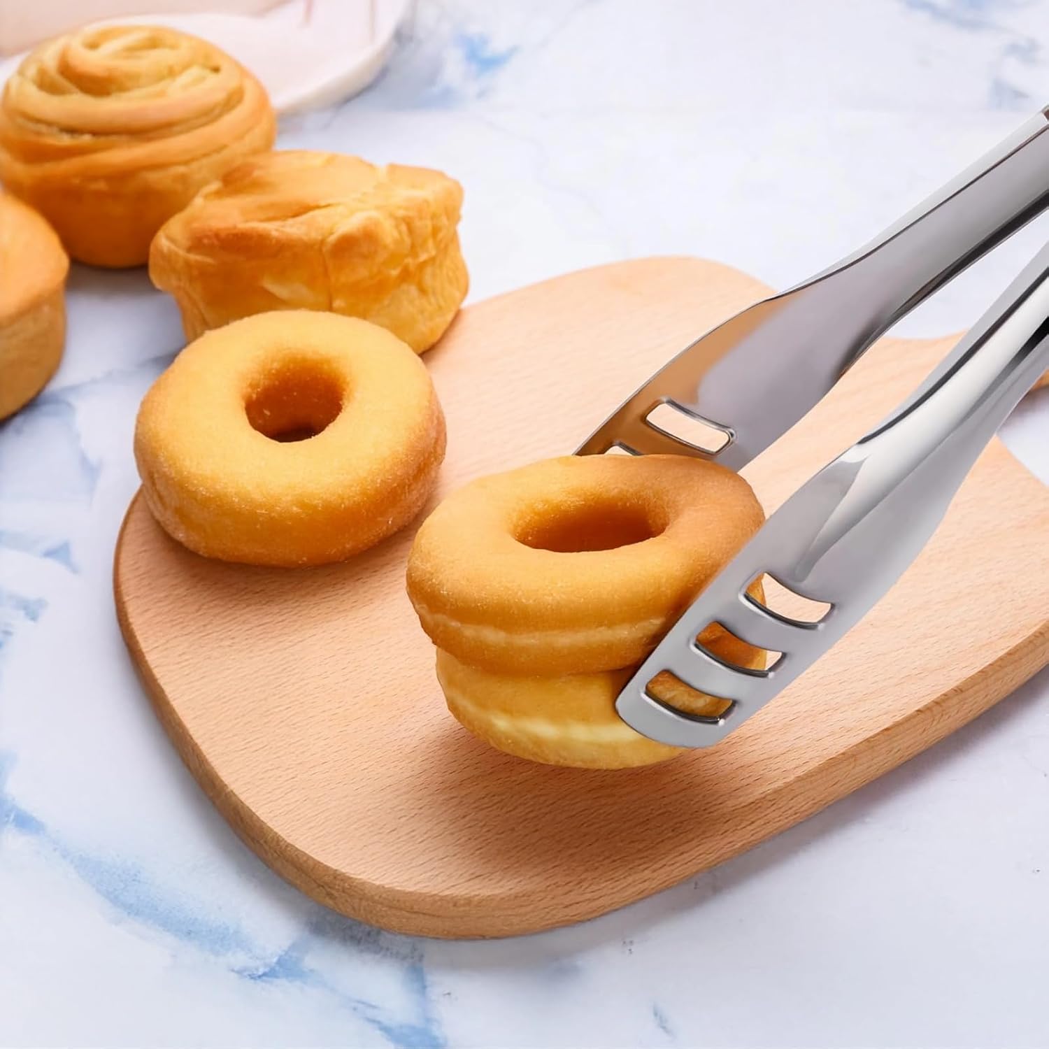 4 Pcs Serving Tongs For Kitchen, Stainless Steel 10.6 In Tongs With Hollow Head, Useful For Buffet & Party