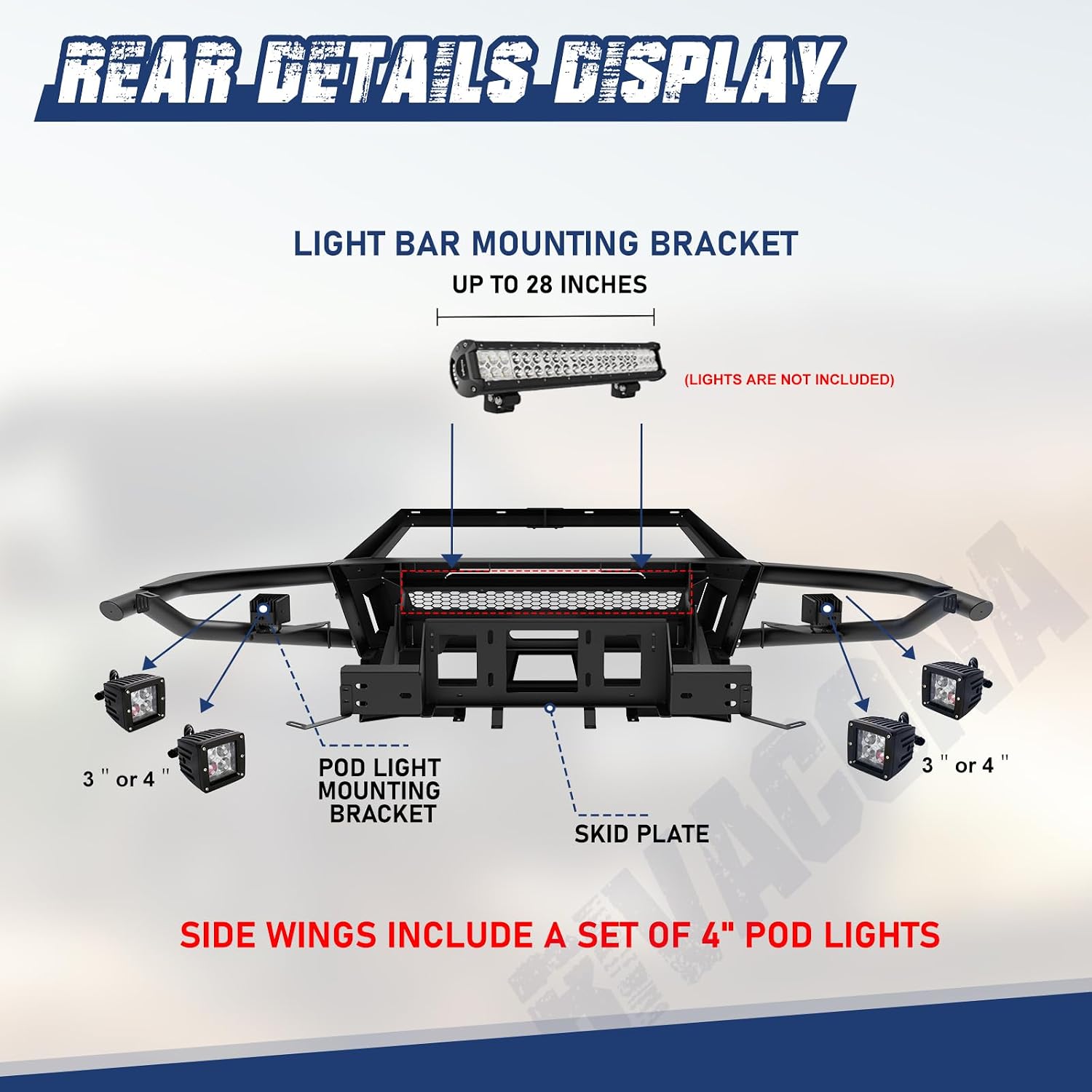 Front Bumper Compatible with Toyota Tacoma 2005-2015, w/Winch plate, Pod Light Mounting Bracket & Winch Cable Guide Mounting Hole, Full Width Front Bumper for Toyota Tacoma 05-15,Textured Black