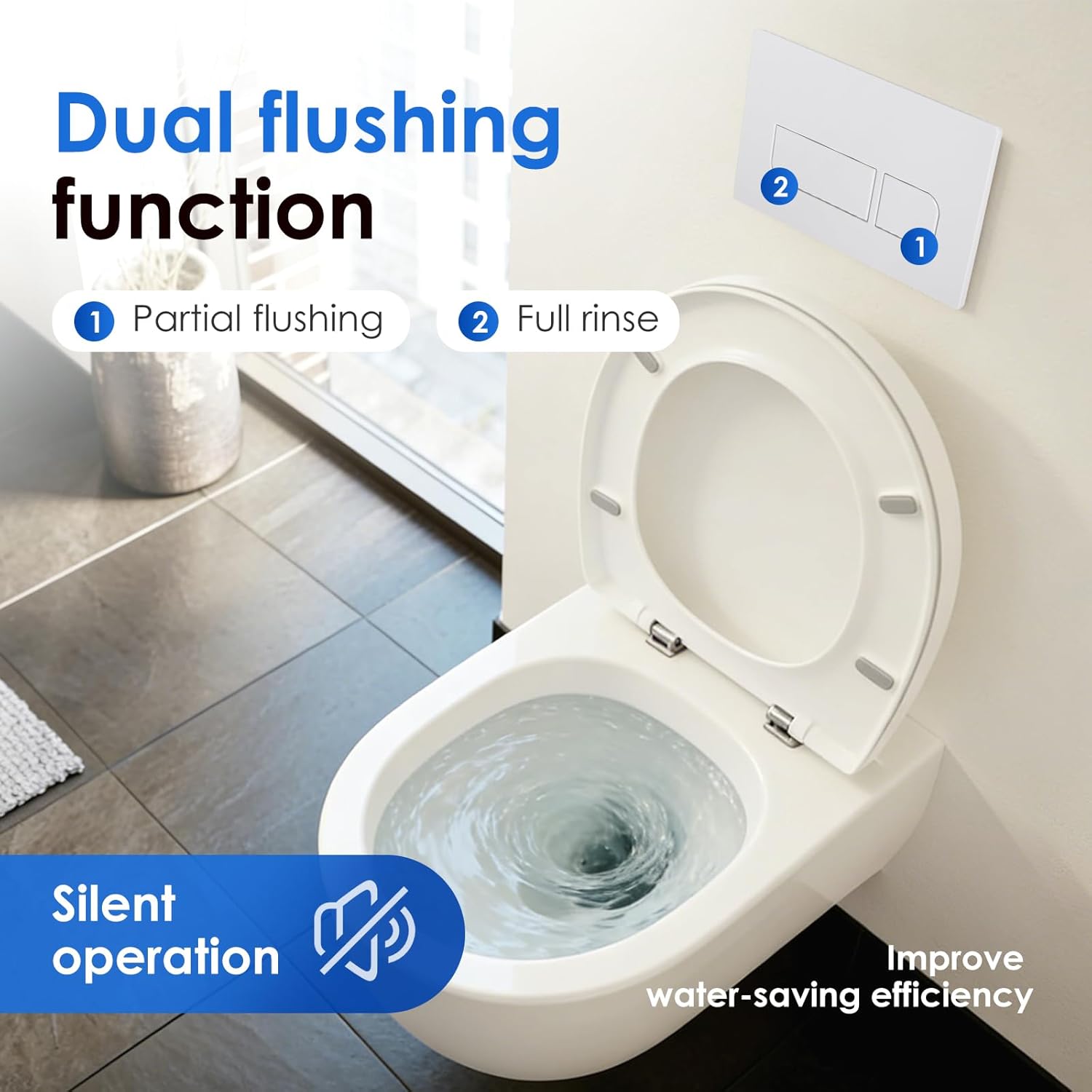 Toilet Push Plate Compatible with Geberit Sigma 01 20 21 30 40 50 UP300/320, Double Flush Actuator Plates Toilet Square Cistern Replacement Parts Push Plate with Flush Lever Set and Installation Frame