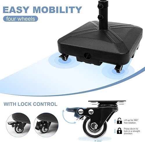 Miniatura 9 de RAOKUKH DZ4733 MS - Base de sombrilla de patio resistente con ruedas, soporte cuadrado de mercado para exteriores, 4 cerraduras, 1 perilla,