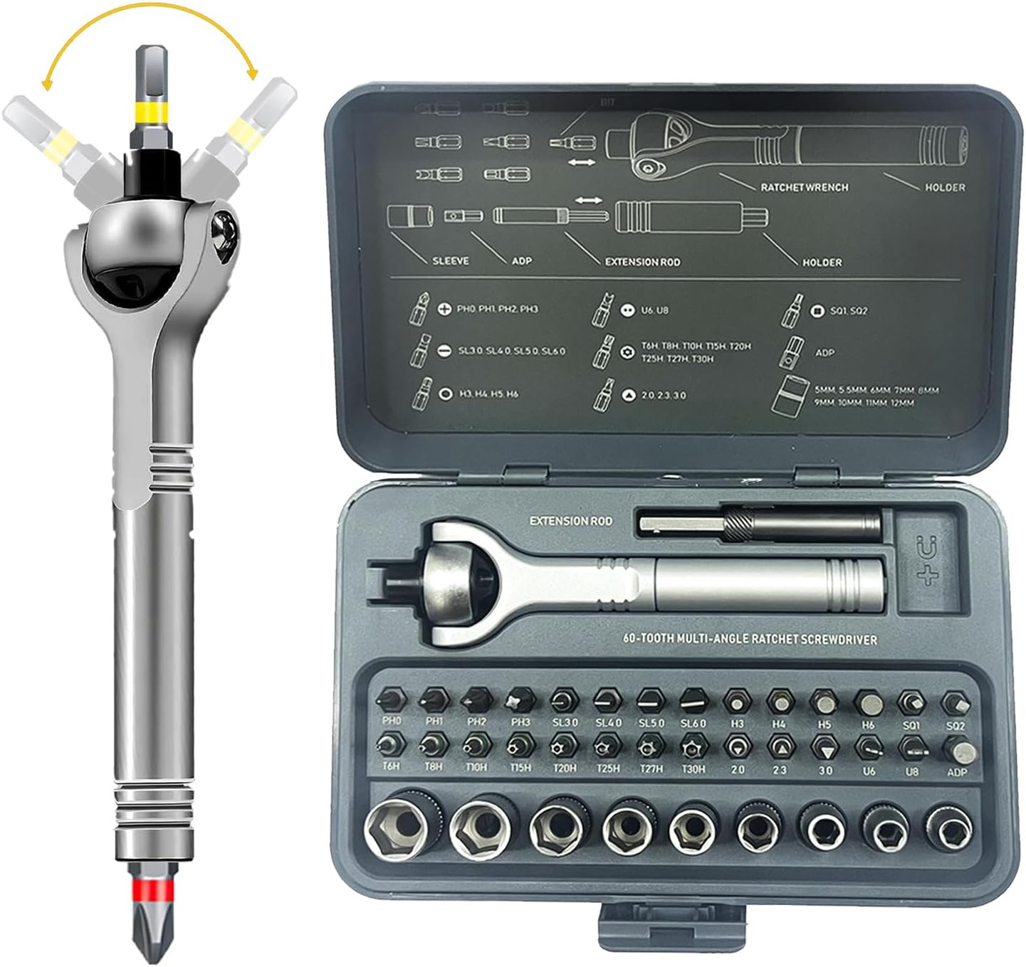 40 in 1 Ratchet Screwdriver Set,60-Tooth Magnetic Screwdriver,Detachable Handle,180° Ratchet Head,Portable Precision Repair Tool Kit for Automotive,Bicycle,Furniture Model Repair,Ideal Gift for Man