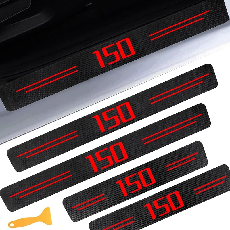 Protetores de Soleira para Ford F150 em Couro Sintético com Textura de Fibra de Carbono Vermelho 2015 a 2025 CHIYLE