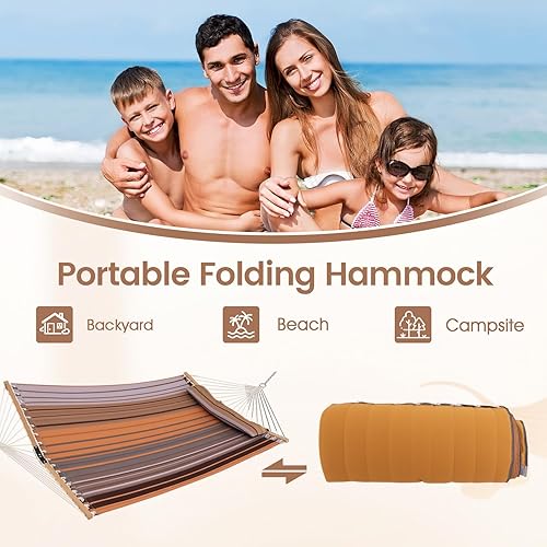 Miniatura 6 de Giantex Hamaca columpio de camping para soporte con barra separadora, almohada desmontable, cuerdas de algodón tejidas a mano, hamacas al aire libre