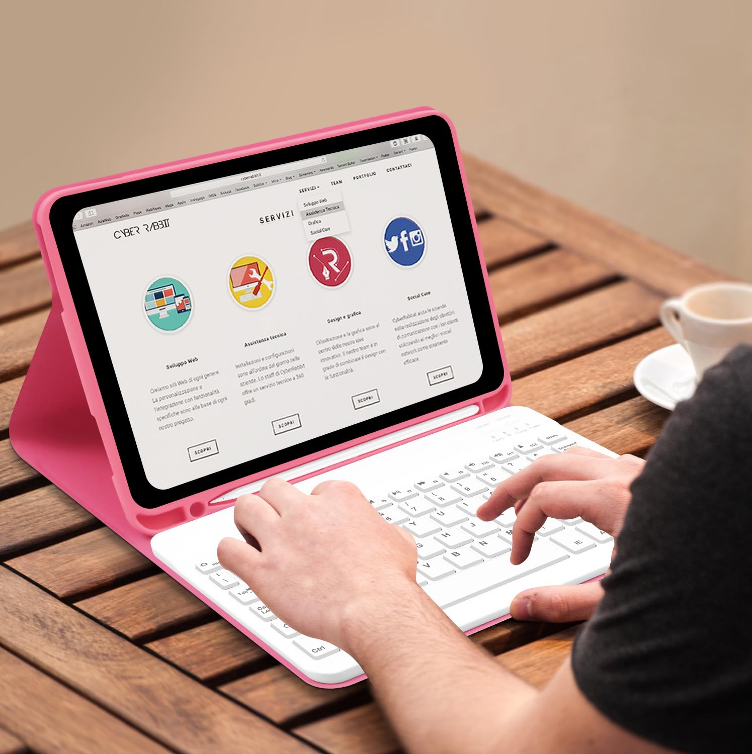 Lielax Tastiera Custodia per iPad 10a Generazione 10.9“2022, Italiano QWERTY Rimovibile Bluetooth Tastiera per ipad 10 Generazione, Custodia con Supporto Pencil per iPad 10 Gen 2022, Rosa