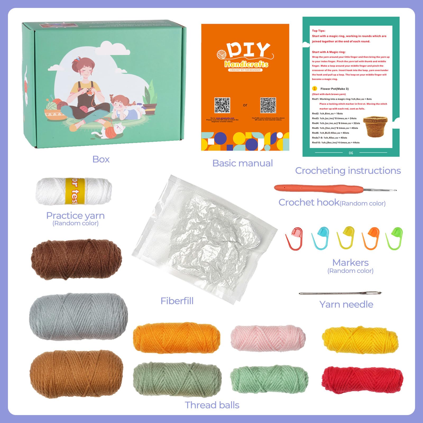 JasCherry Kit de crochet, kit de animales para principiantes adultos, regalo de crochet DIY con video instructivo paso a paso, hilo suave, manualidades de tejido - Cactus