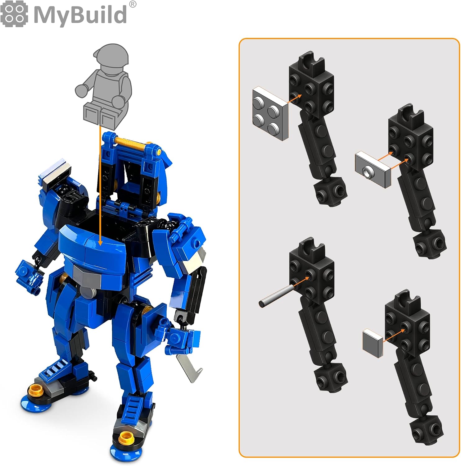 MyBuild Mecha Frame Sci-Fi Series Keiji 2 - Manga Inspired Futuristic Robot Mech Building Set, Creative Play with Building Bricks, Collectible Figure 5017