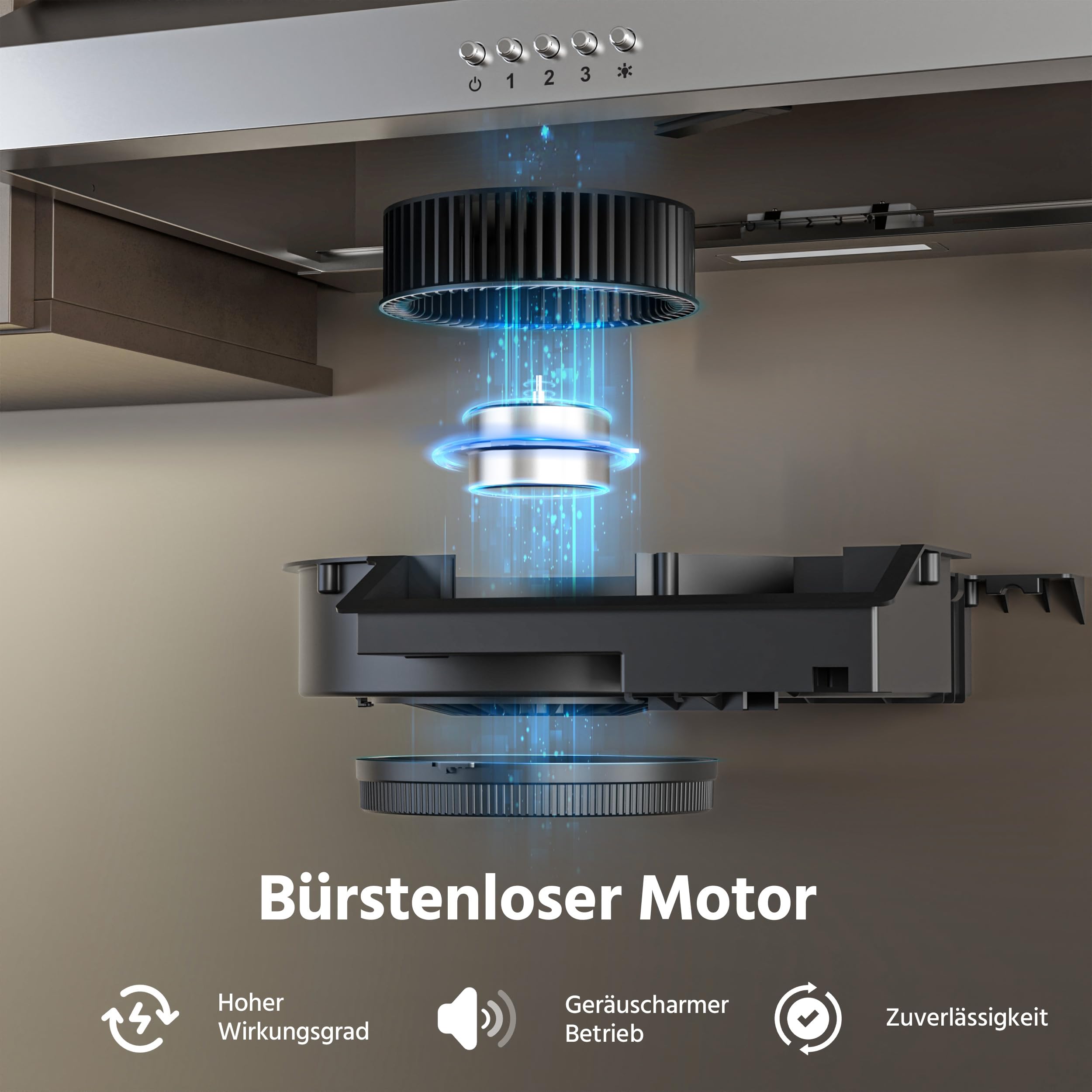 FIREGAS Unterbau Dunstabzugshaube 60 cm Edelstahl, 319 m³/h, Energieeffizienzklasse A++, bürstenloser Motor, Umluft & Abluft, 3 Leistungsstufen, leise, 2W LED, inkl.2 Aktivkohlefilter