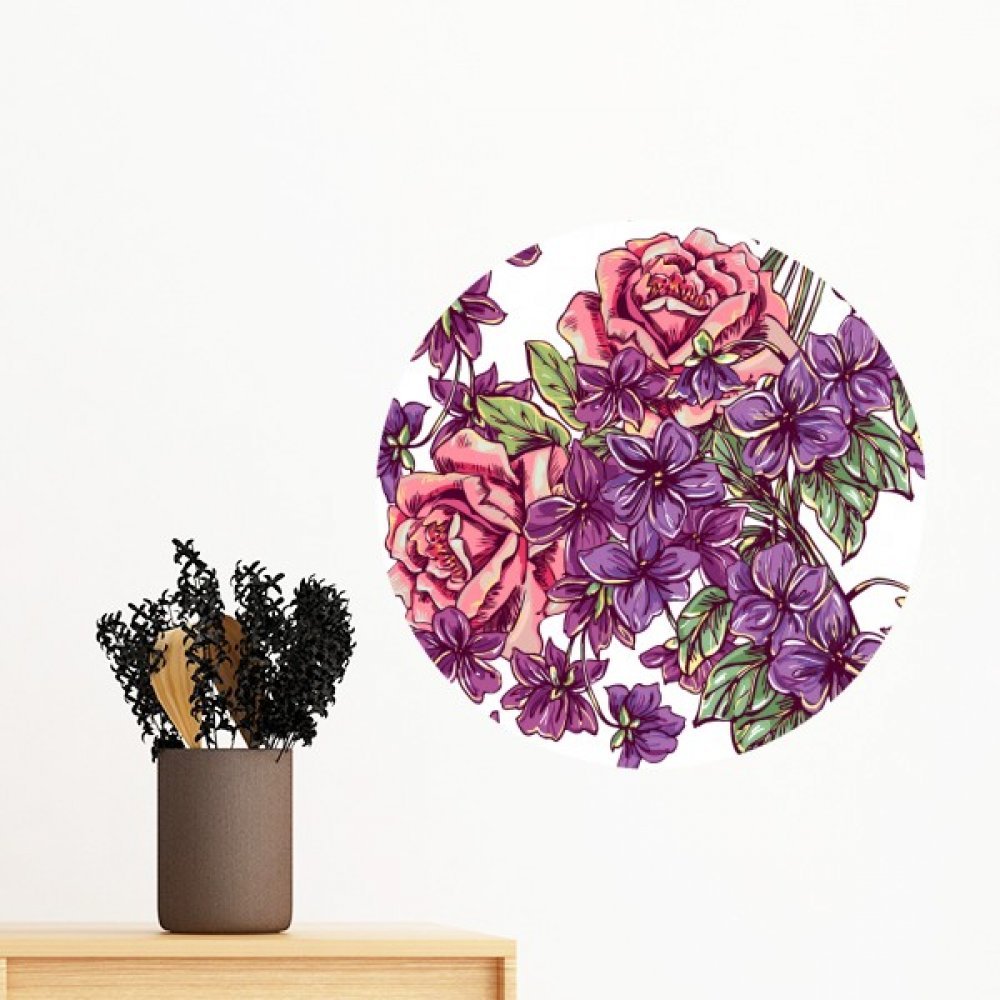 Sticker mural fleur bleue motif floral autocollant amovible blanc de 60cm