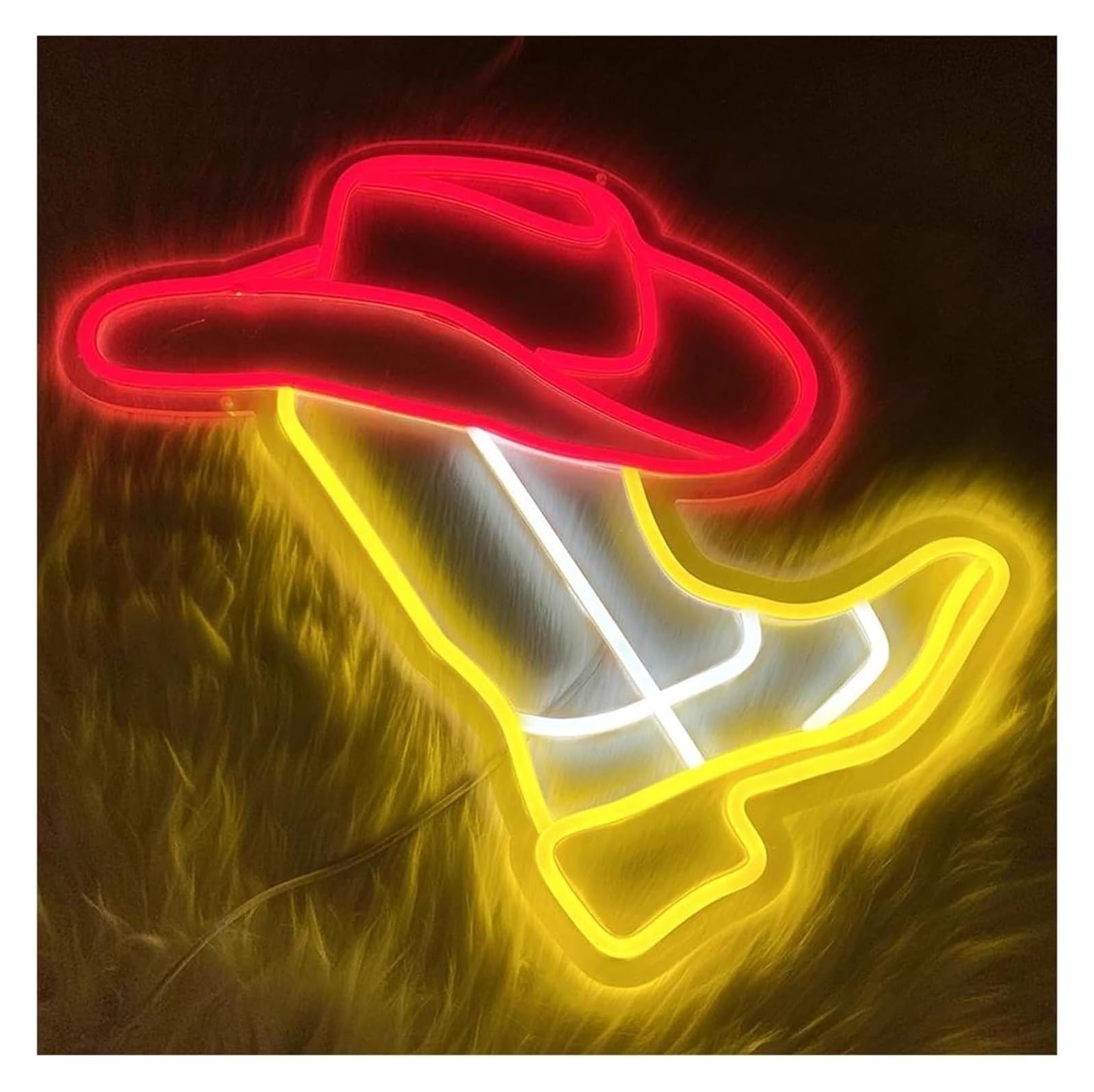 Señal de luz de neón para decoración de Luces neón, Bota Vaquera Occidental, Sombrero para , letreros LED 42 cm x 32