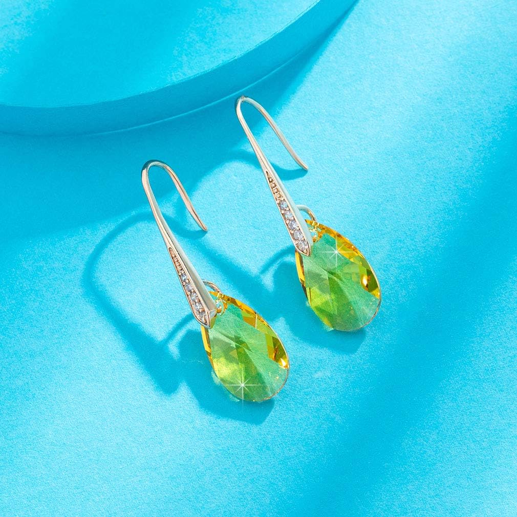 Austrian Crystal Teardrop Dangle Earrings for Women Drop Hook Earring 14K Rose Gold Plated Hypoallergenic Jewelry (Yellow) - Image 5