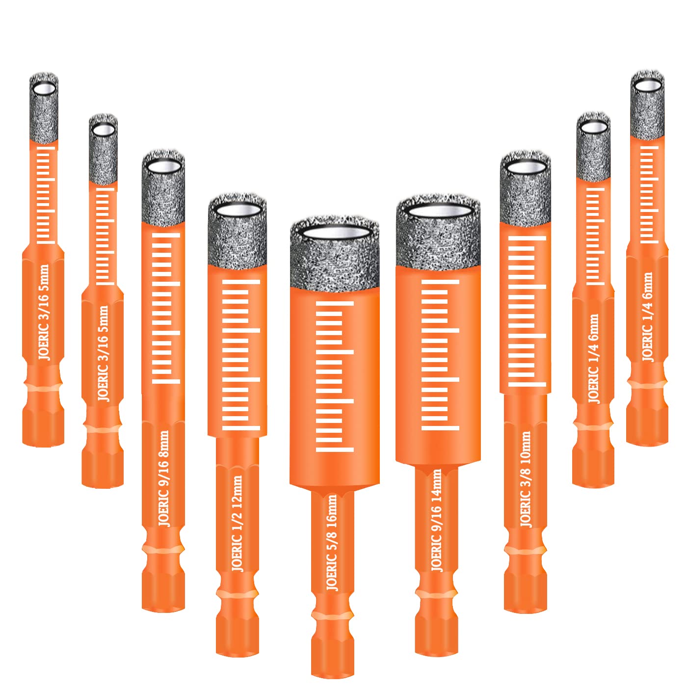 Juego de 9 brocas de diamante seco naranja, kit de sierra perforadora de diamante de vástago hexagonal con botella de almacenamiento, para azulejos de granito, mármol, cerámica, piedra, vidrio,