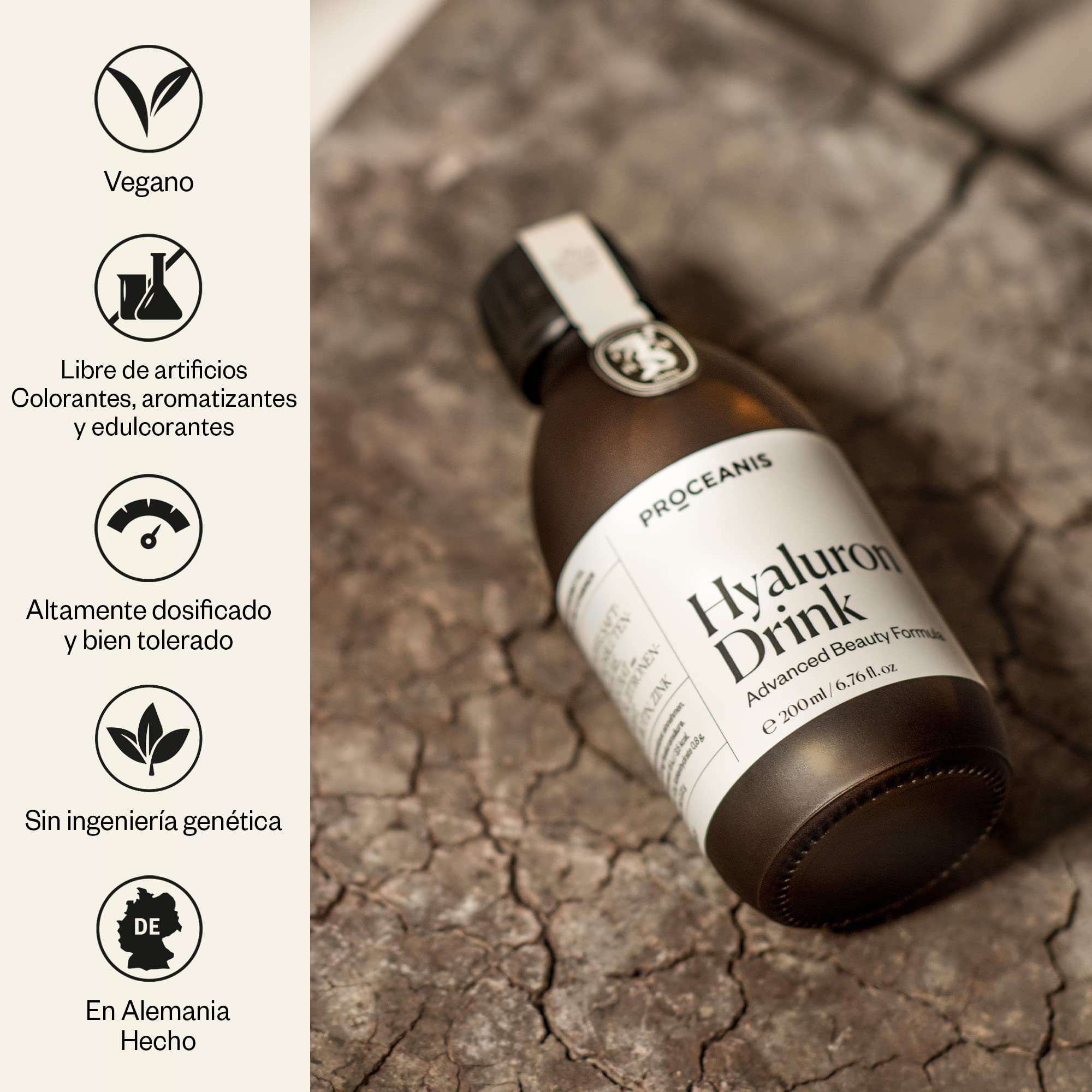 Bebida Hiáluronico vegano Hyaluron Drink 200 ml con valiosos nutritienes y extracto de granada