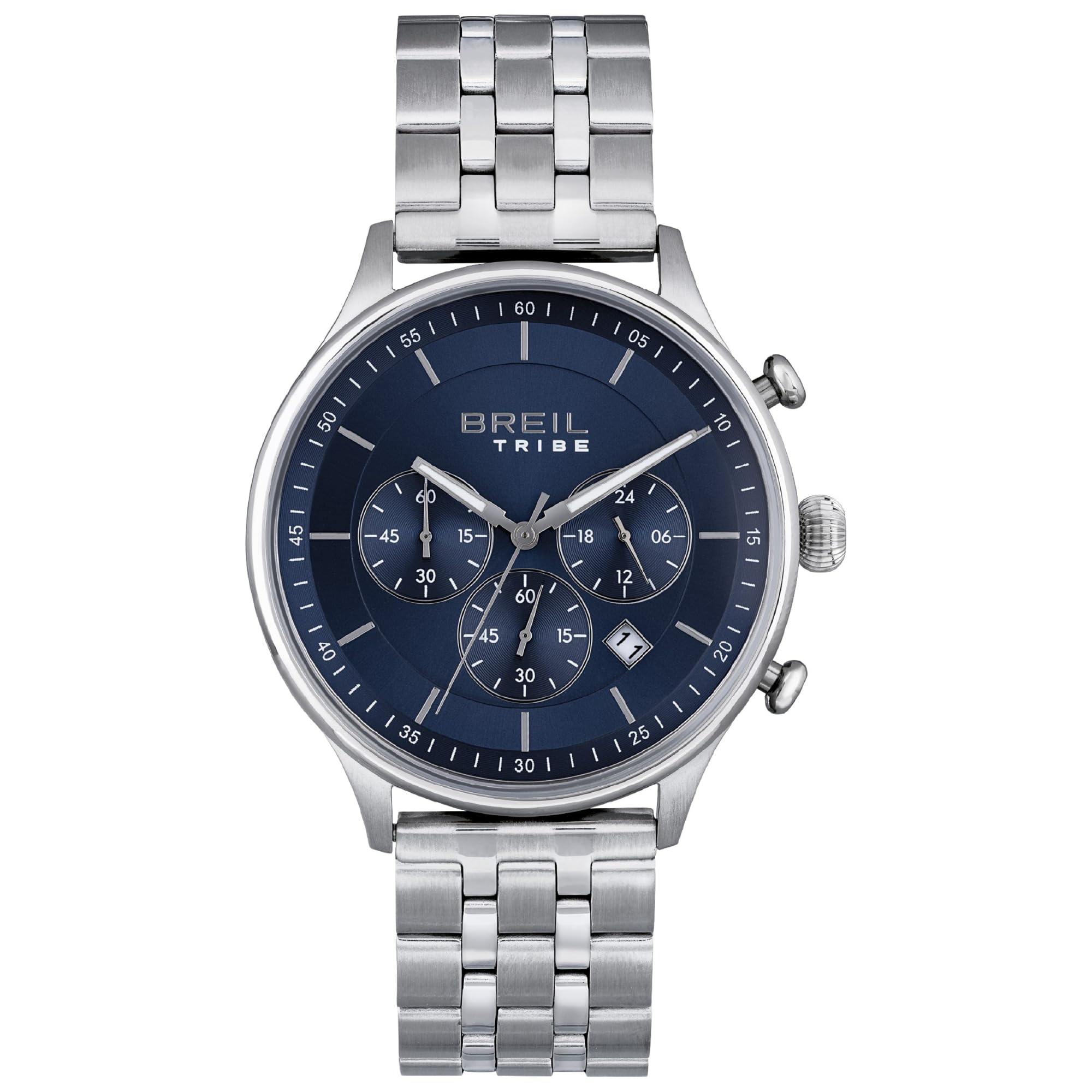 Breil, Collezione Classy, Orologio Uomo, Cronografo in Acciaio, Movimento PE902 SUNON, Chiusura Déployante con Pulsanti, Cassa 42 mm, Resistente all'Acqua, Lunghezza Regolabile 15.5-​21 cm, Silver-​Blu