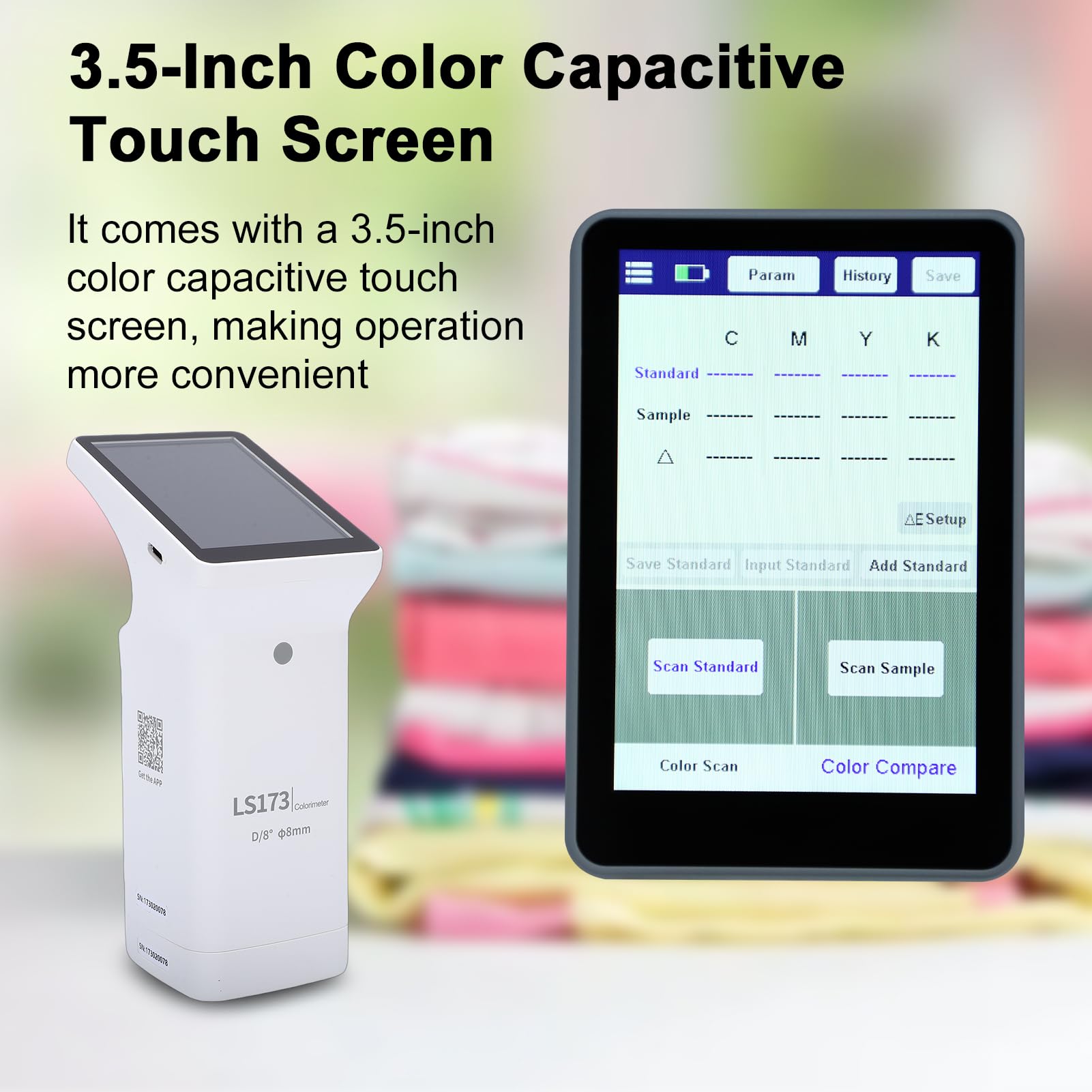 Akozon Tragbares Kolorimeter, Farbdifferenzmessgerät mit 8-mm-Apertur und Touchscreen für Kunststofffarben, Metall, Keramik, Farbmessung, Unterstützt Mobile App und PC-Software