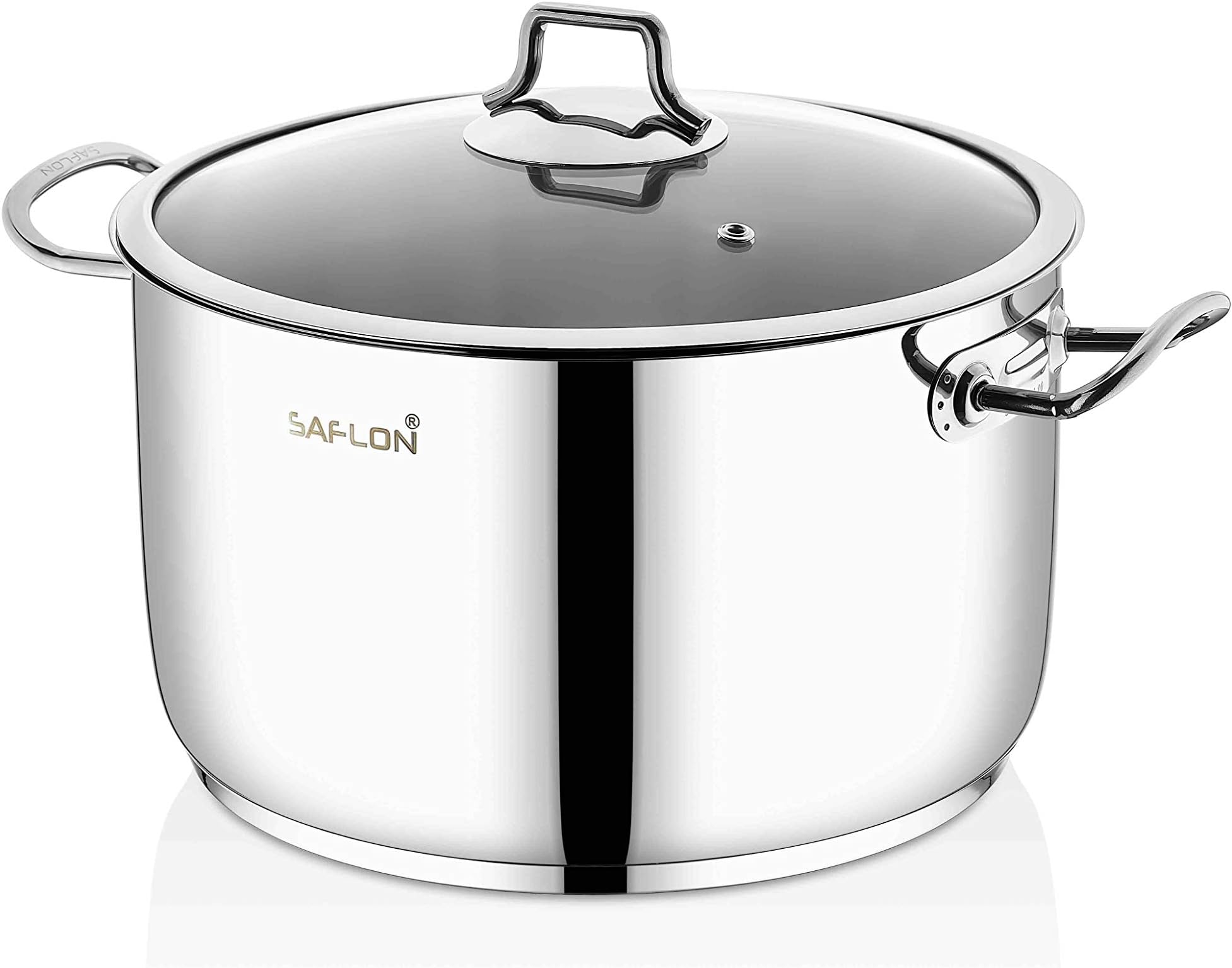 Saflon Stainless Steel Tri-Ply Capsulated Bottom 8 Quart Stock Pot with Glass Lid, Induction Ready, Oven and Dishwasher Safe