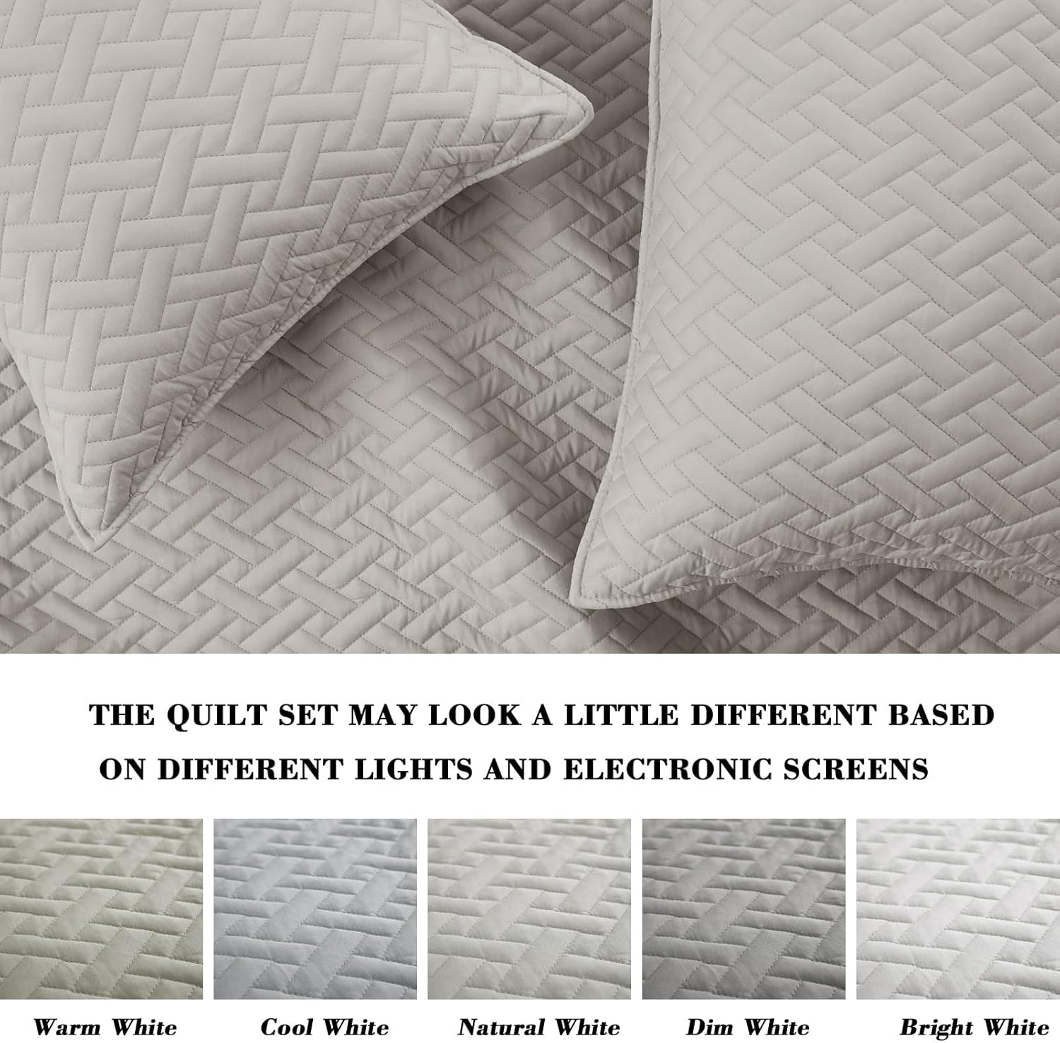 Exclusivo Mezcla Full Queen Size Quilt Bedspreads with Basket Weave Pattern, Soft Lightweight Summer Quilts Bedding Set Coverlets Bed Cover for All Seasons, Light Grey