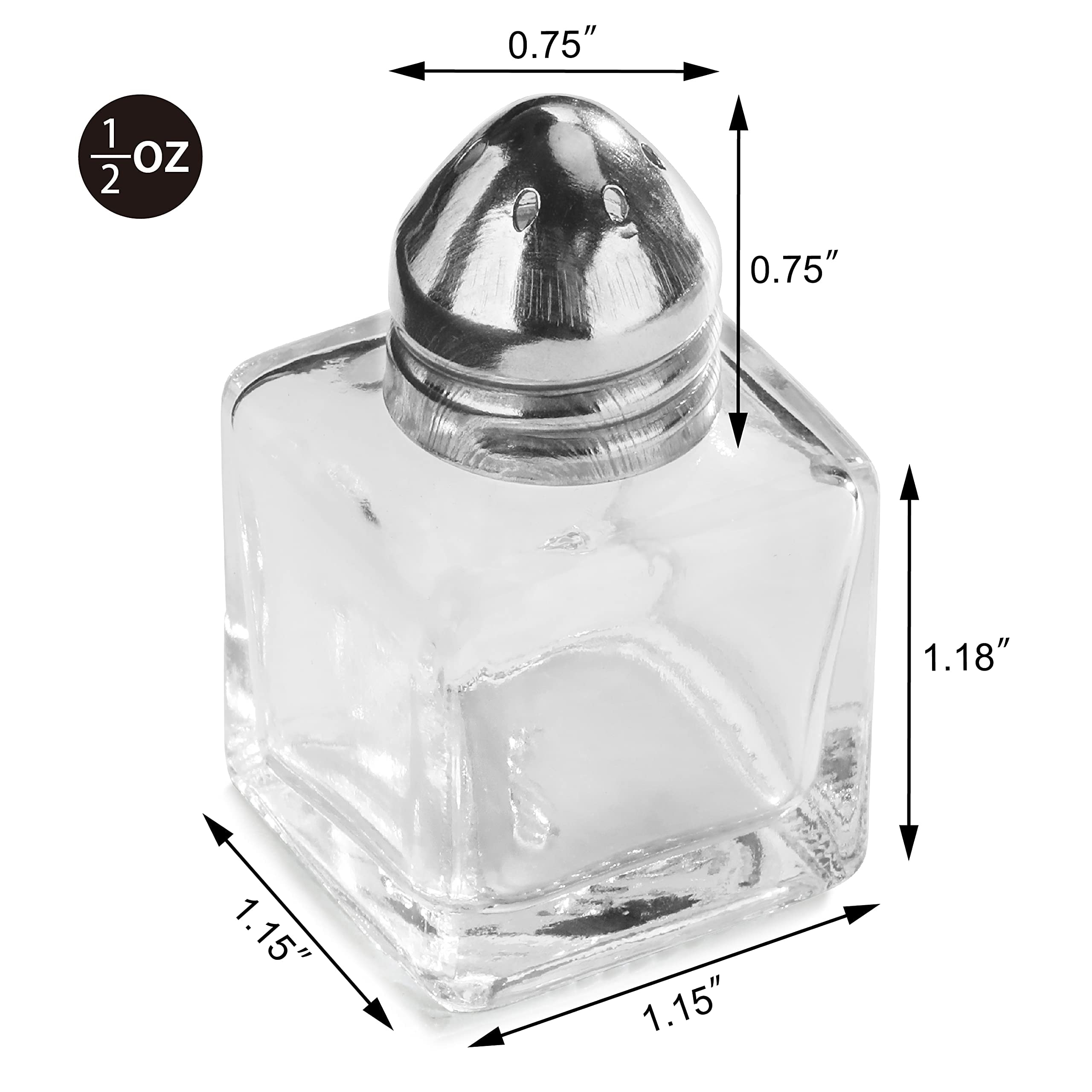 New Star Foodservice 22254 Glass Cube Mini Salt and Pepper Shaker with Stainless Steel Top, 0.5-Ounce, Set of 48