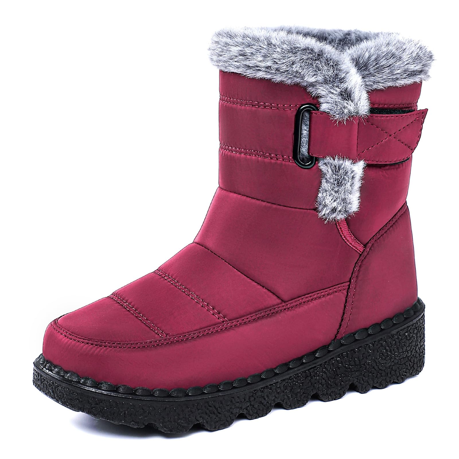 Womens Snow Boots Comfortable Warm Fur Lined Mid Calf Booties Winter Waterproof Platform Outdoor Snow Boots with Hook