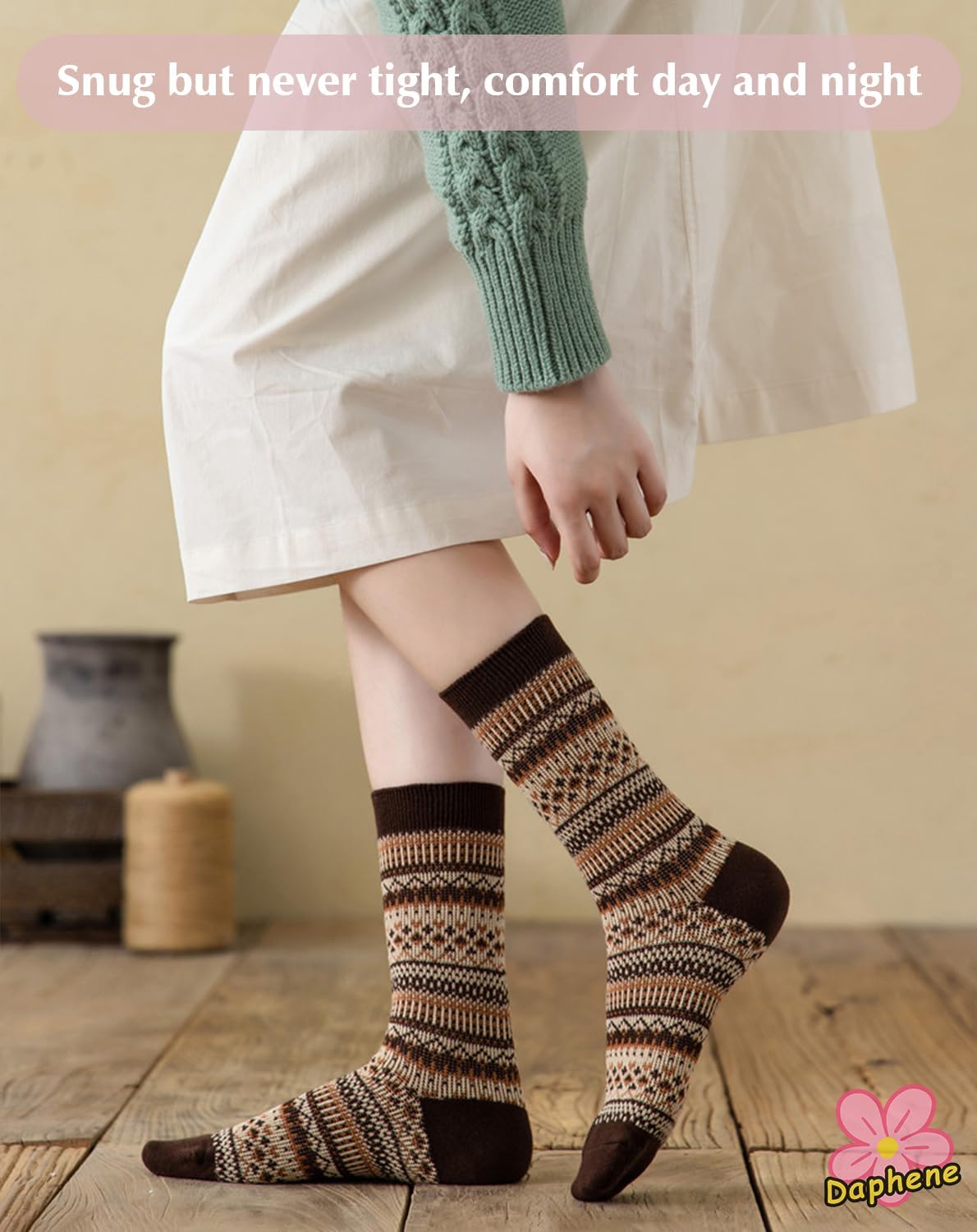Daphene Women's Ethnic Vintage Socks | Premium Combed Cotton Warm | Retro Patterns Breathable Stretch Design | Holiday Gifts - Image 4
