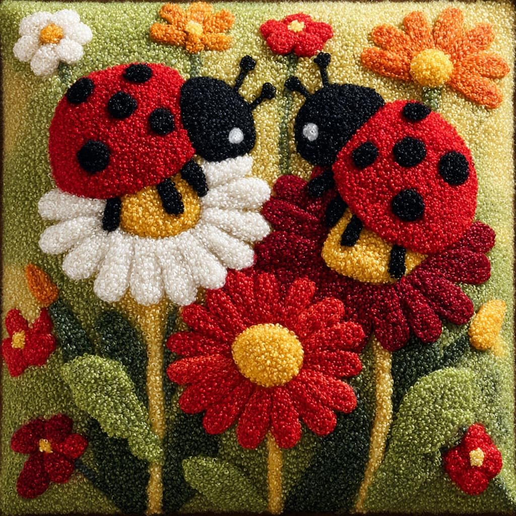 Henypt Latch Hook Kits-D Diy Latch Hook Cushion Kits Flowers And Ladybugs