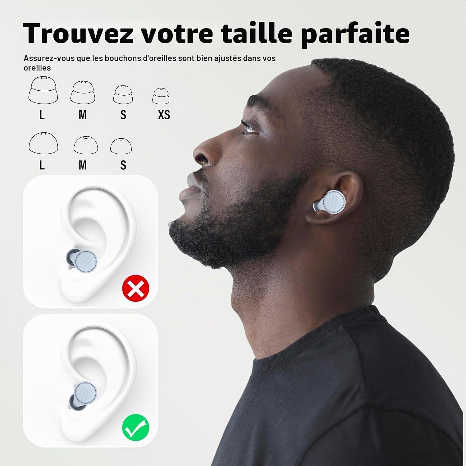 Boule quies, Bouchon d'oreille pour dormir réutilisables antibruit avec 7 paires d'embouts en silicone, bouchons de couchage pour étudier, se concentrer, voyager et assister à des concerts