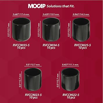 MOCAP Round Vinyl Plastic Caps Medium Cap Kit (7/16, 1/2, 9/16, 5/8, 11/16) | Durable, Flexible Vinyl Caps for Thread Protection, End Caps, Surface Finishing - 10 Units Each Size