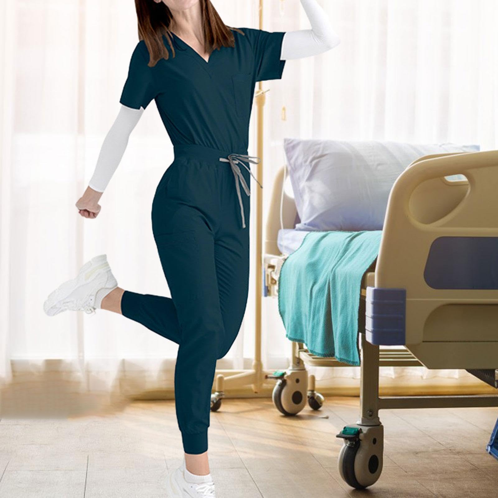 kowaku Uniforme de Enfermera Set Completo Mujer Blusa Pantalón Poliéster Transpirable con Gancho para Y Bolsillos Adecuado para Trabajo Sanitario
