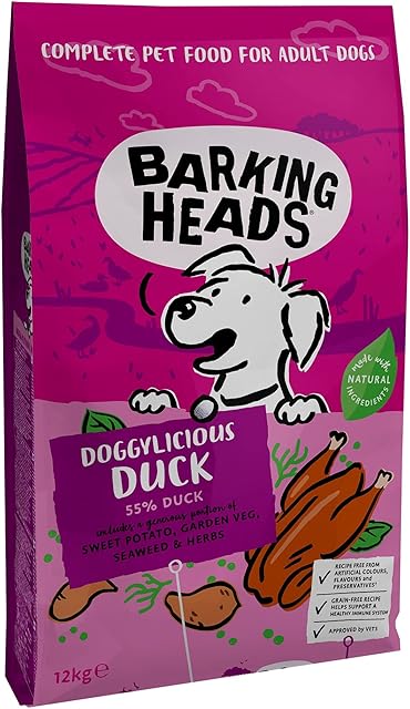 Barking Heads Dry Dog Food - Doggylicious Duck - 100 Percent Natural Free-Run Duck with Hypoallergenic Ingredients, Grain-Free Recipe, 12 kg