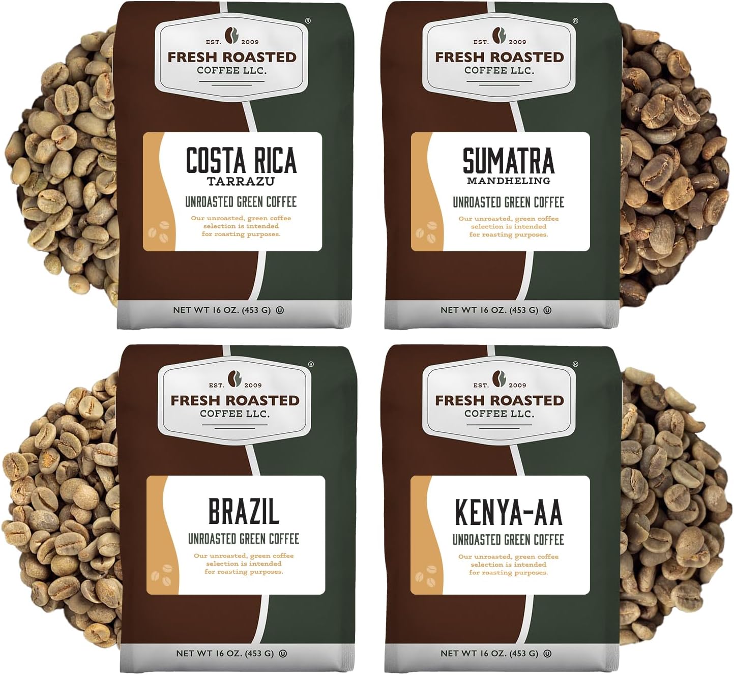 Fresh Roasted Coffee, Adventurer Unroasted Green Coffee Beans Home Roasting Starter Kit, Variety 4-Pack, Kosher, 4 lb (Four 1 lb Bags)