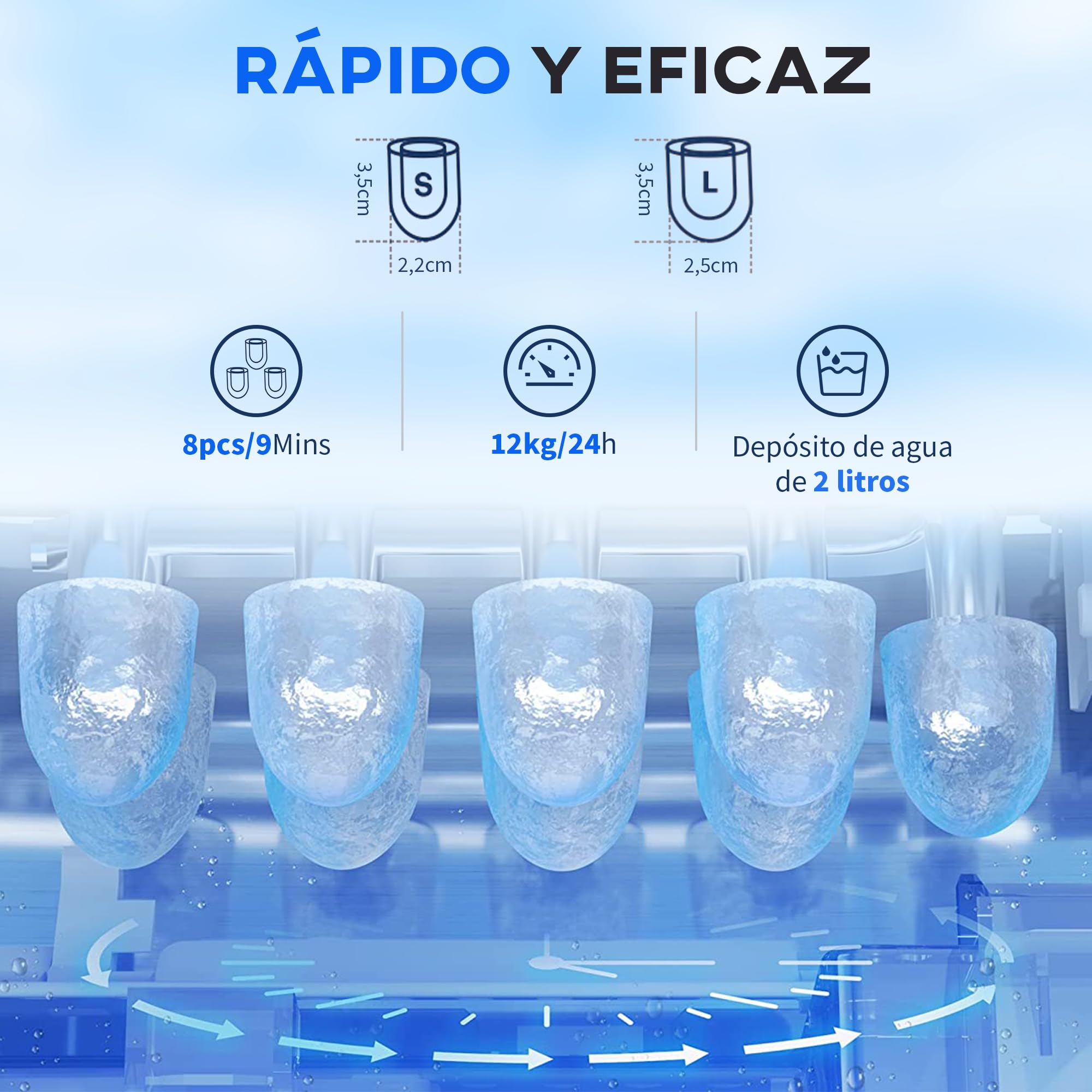 HOMCOM Máquina de Hielo Autolimpieza para Casa 12 kg/24h Negro | Máquina de Hacer Hielo, Ventana, 9 Cubitos de Hielo en 8 Minutos, 2 Tamaños de Cubitos, Cuchara Cesta