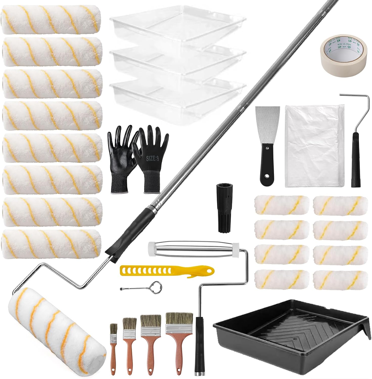 SOUTHGATE 33-Piece Paint Roller Set - Professional Painting Set with 4-Piece Stick Premium Paint Roller for Walls & Ceilings Microfibre Paint Roller for Streak-free Results Includes Paint Trays