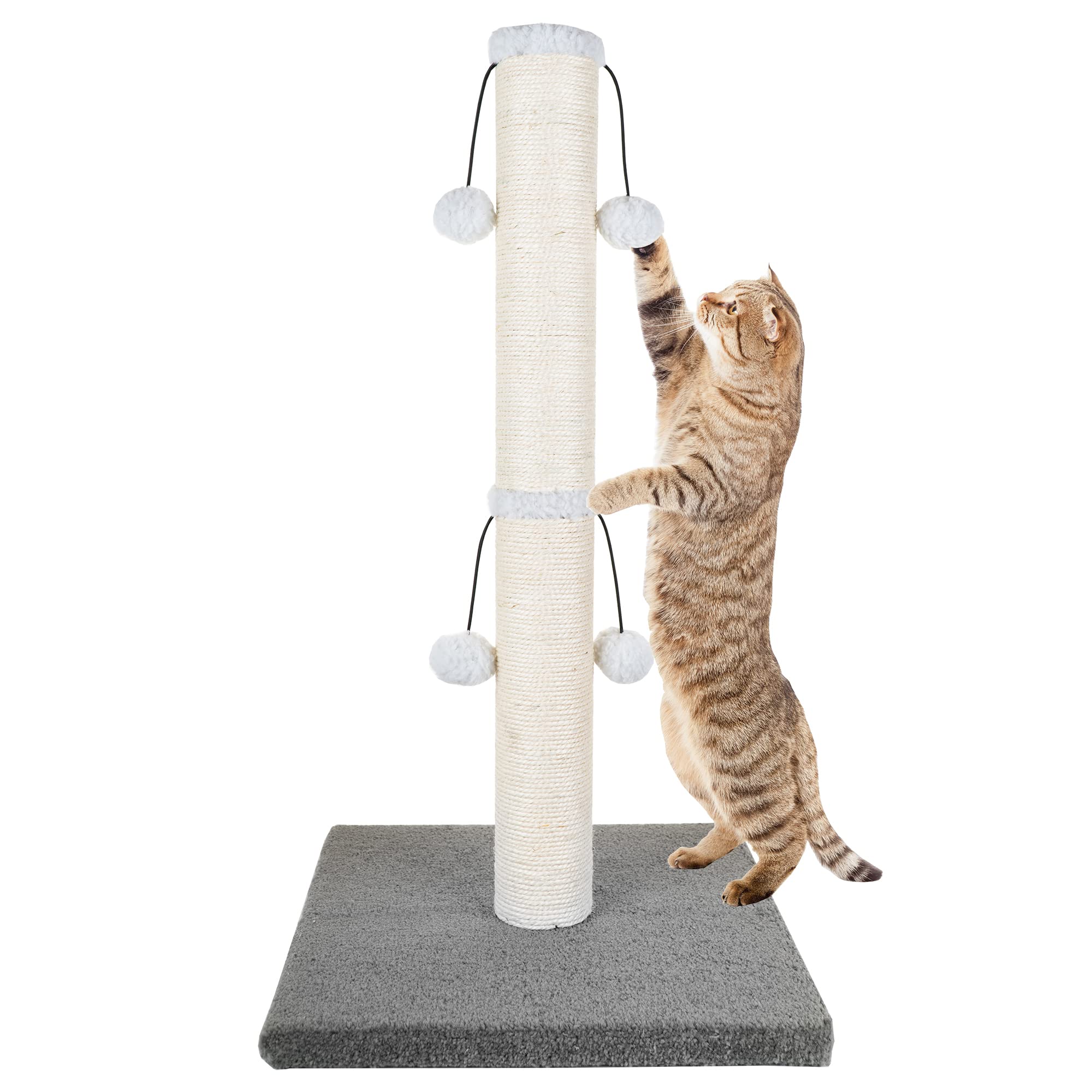 DimakaCat Scratching Post for Large Cats, 29" Tall Big Sisal Rope Post with Stable Heavy Carpet Base, 4 Dangling Balls Scratcher Tree for Indoor Cats and Kittens (Bluish Grey V2)