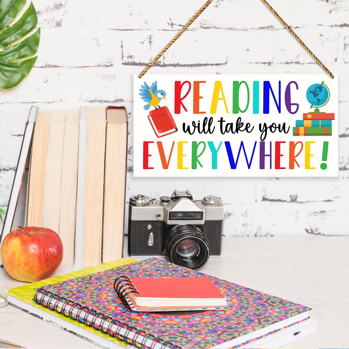 Classroom Sign Wood Decor, Inspirational Wall Decor for Library Kids Classroom Nursery Teen Read Room Teacher Sign Hanging Decorations, Reading Will Take You Everywhere image 3