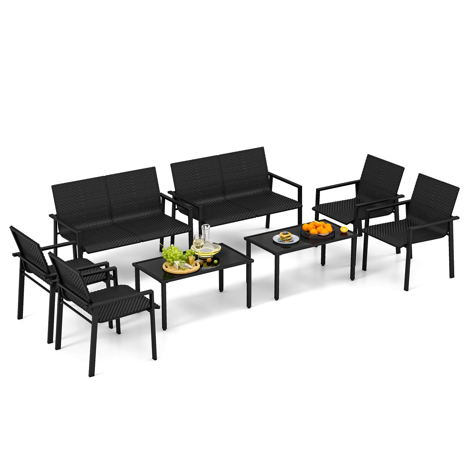 GYMAX Juego de muebles de jardín de ratán, juego de 4 piezas para terraza, incluye 2 sillas, 1 sofá y 1 mesa de café, juego de muebles de terraza, juego de muebles de balcón para balcón, piscina y