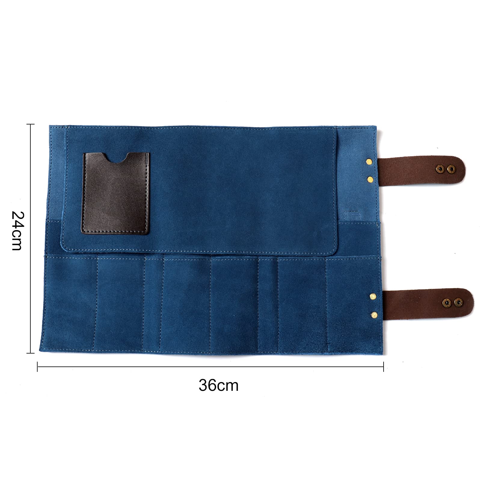 HJ-ZP011-Blue Scherentasche zum Aufrollen, 12 Taschen, echtes Leder, Stylisten-Fellpflege, Scherenhalter, Friseur-Haarschere, Scheren für Friseure