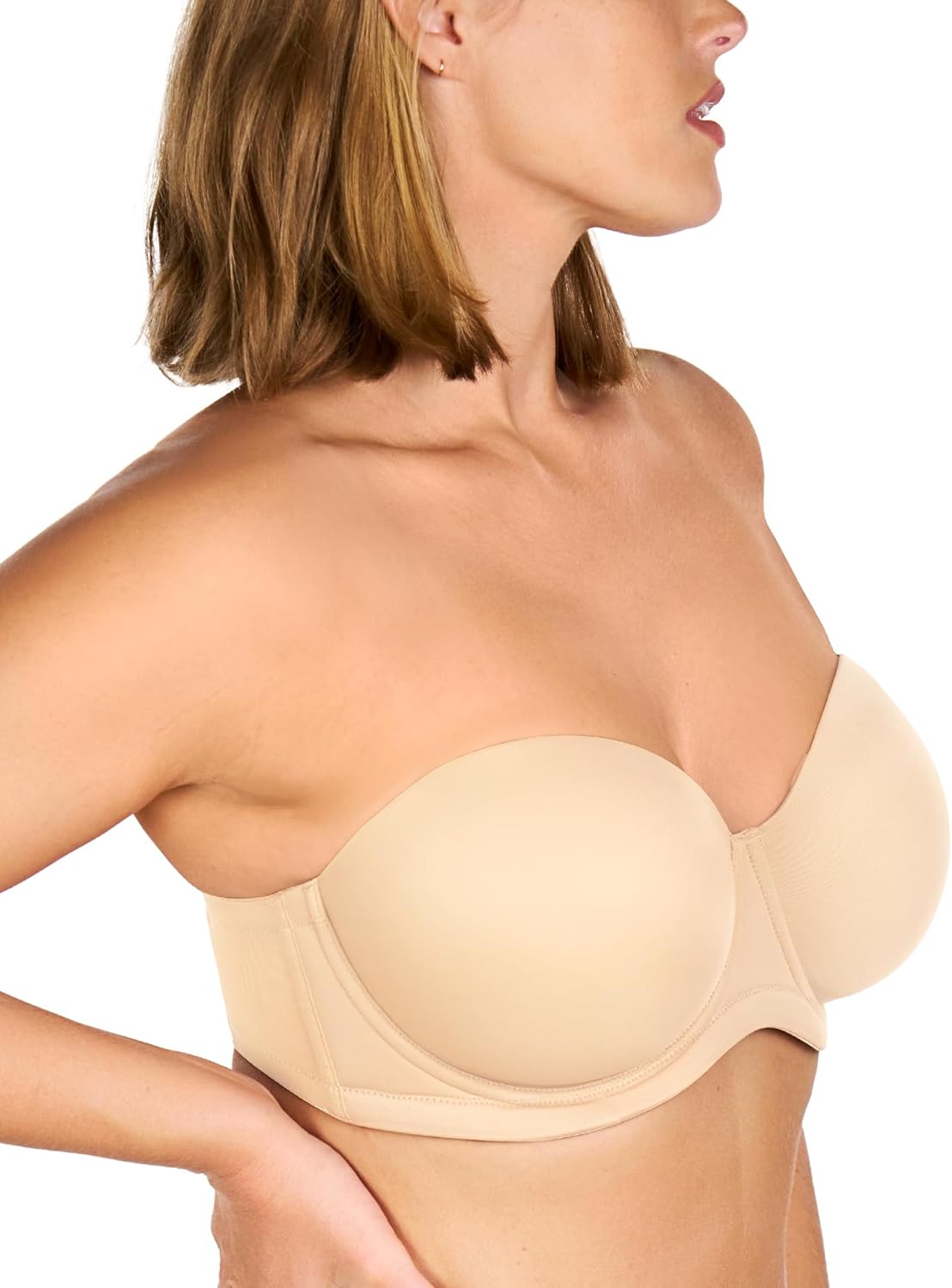 HSIA Strapless Bras for Women Large Bust Non Slip Full Coverage Underwire Supportive Multiway Strapless Bra Plus Size Beige - Image 3