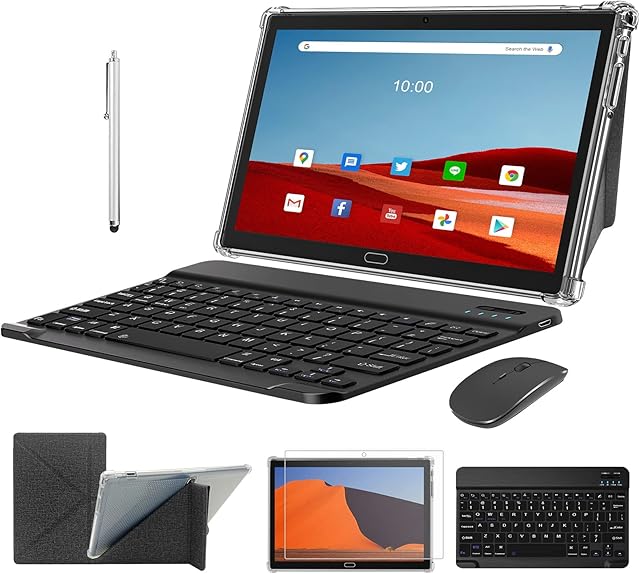 Tablet 2023 Newest 2 in 1 Tablet 10 inch Android 11 4G Cellular Tablet with Dual Sim Card Slot 4GB+64GB+512GB Expandable Storage Octa-Core 13MP Camera WIFI Tablet with Keyboard Mouse Stylus(Black)