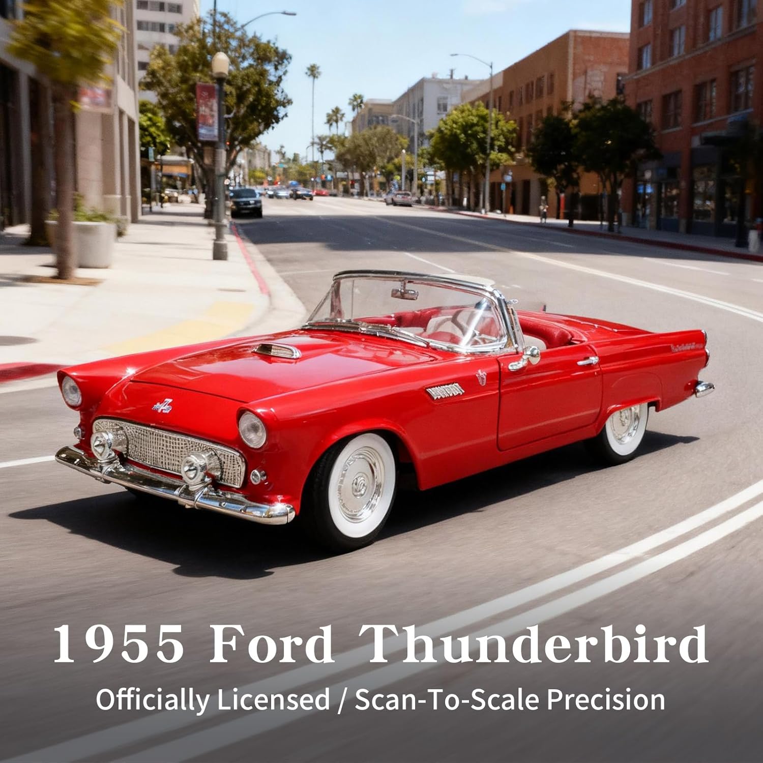 1955 Ford Thunderbird 1:18 Diecast - T-Bird Personal Luxury Car | Removable Hardtop, Opening Doors, Steering Linkage | Premium Gift Box 14+,Red - Image 2