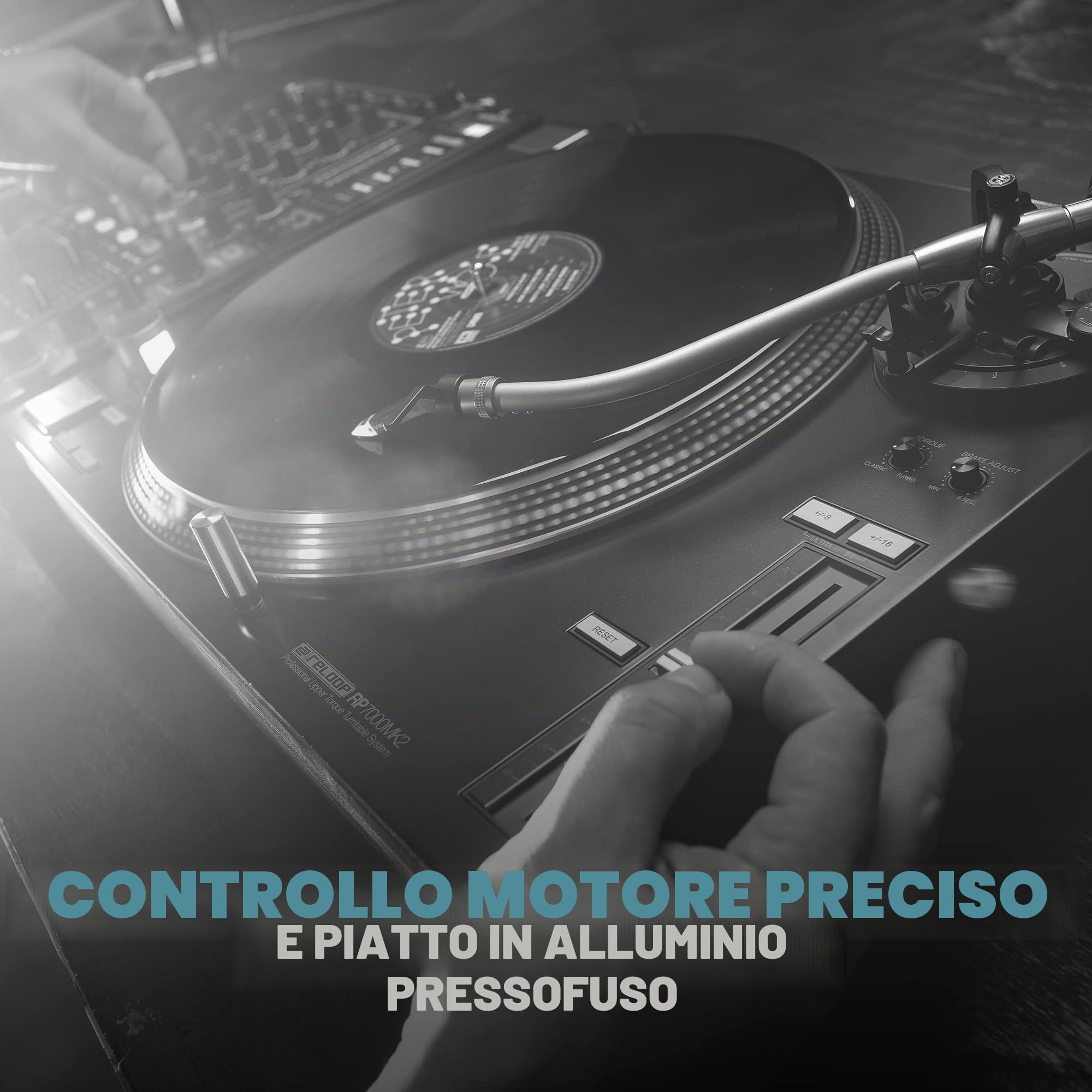 Reloop RP-7000 MK2 - Giradischi professionale per DJ con trasmissione diretta Upper Torque Quartz, nuova base del braccio, regolabile in altezza
