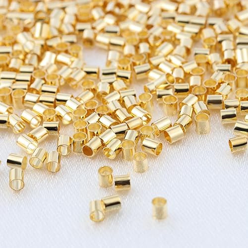 Miniatura 6 de Cuentas de engarce para hacer joyas, 500 cuentas de latón chapado en oro de 18 quilates de 0.078 x 0.079 pulgadas, tapas de extremo de cordón