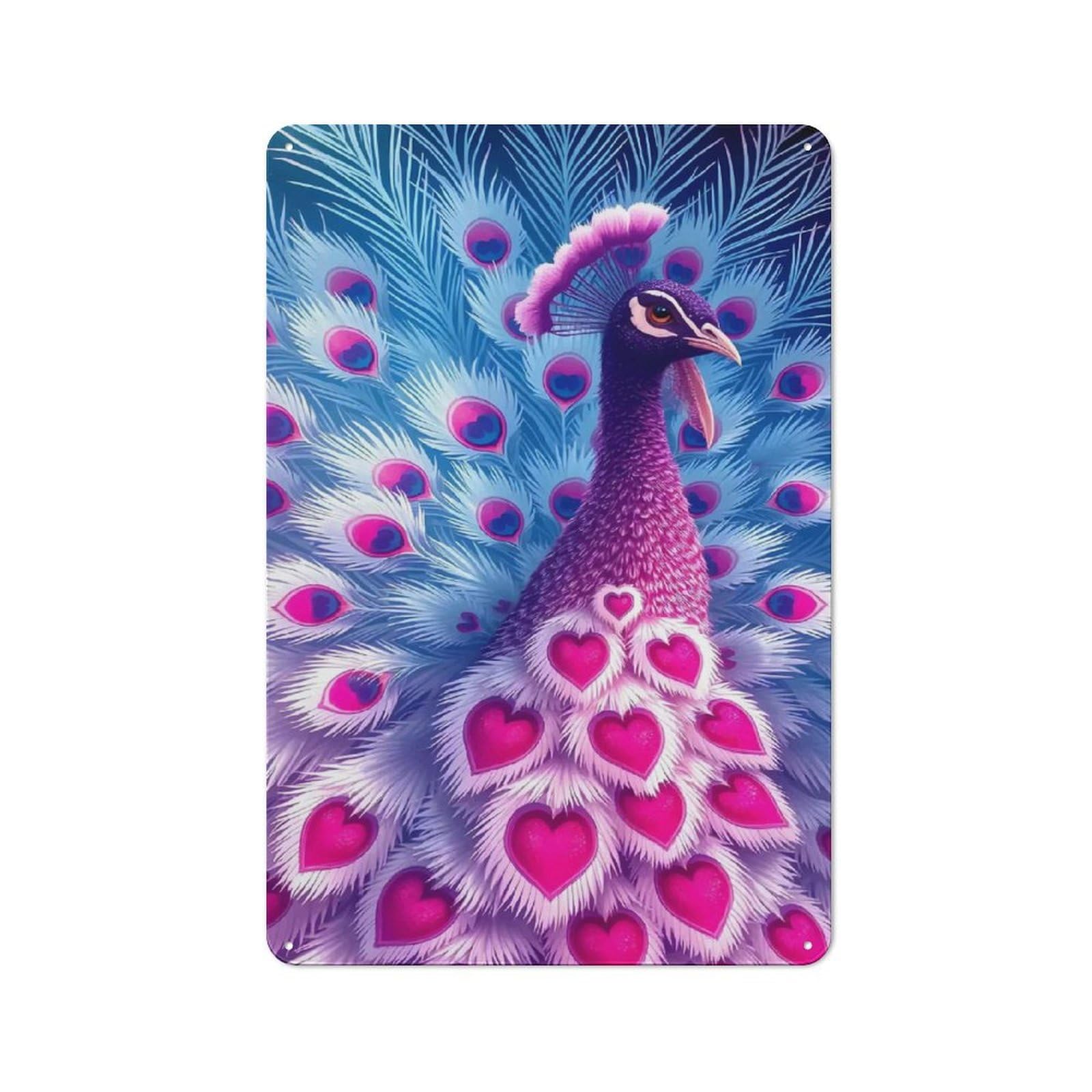 Junmoney Style-12 Peacock With Hearts Decorative Metal Plaque 30X20cm, Loft Style Urban Room Decor For Flat, Bar, Studio Or Gallery Wall