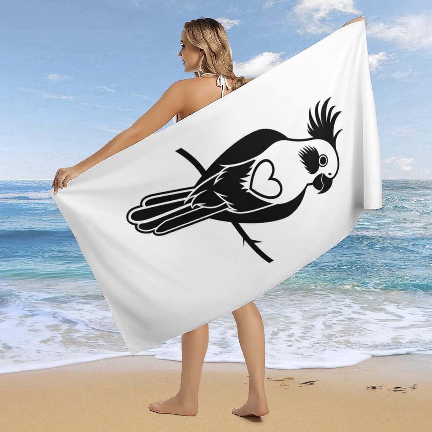 Cockatiel Bird Love Bath Towel Beach Towels Quick Dry Oversized Bath Blanket Highly Absorbent Towel for Women Men 160x80cm