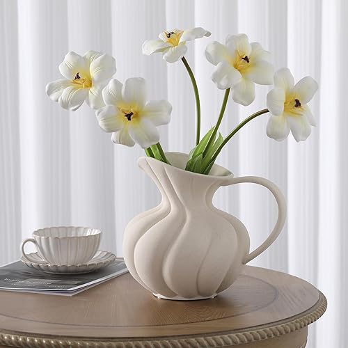 Juego de jarrones de cerámica blanca, jarrón bohemio mate para hierba de las pampas, decoración de estilo nórdico minimalista, florero moderno para