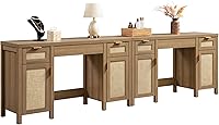 Vista 9 de SICOTAS Tocador de Ratán para Oficina en Casa - 52" Tocador Grande Estilo Granja Bohemio Mesa de Maquillaje con 3 Cajones y 2 Gabinetes