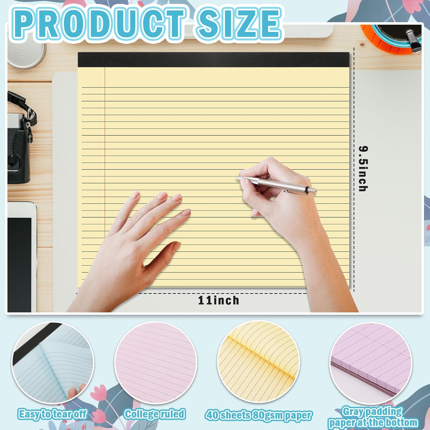 gisgfim 6 Pack Landscape Legal Pad 11" x 9.5" College Ruled Landscape Notepad Horizontal Notebook 40 Sheets 80 GSM Aesthetic Colored Paper Legal Writing Pads for School Office Home Business(Pastel)